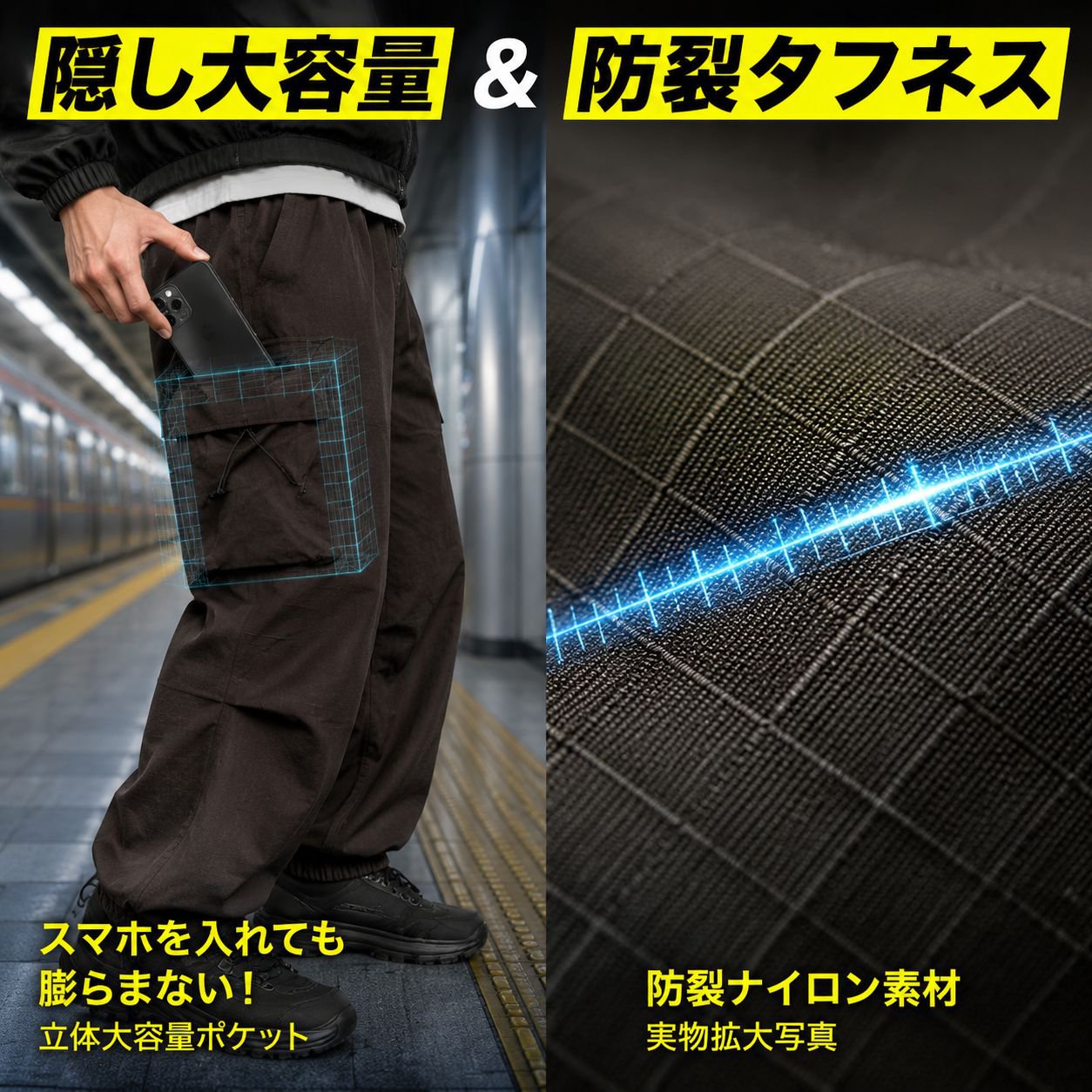 メンズハイウエストゆったり速乾スポーツカーゴパンツ