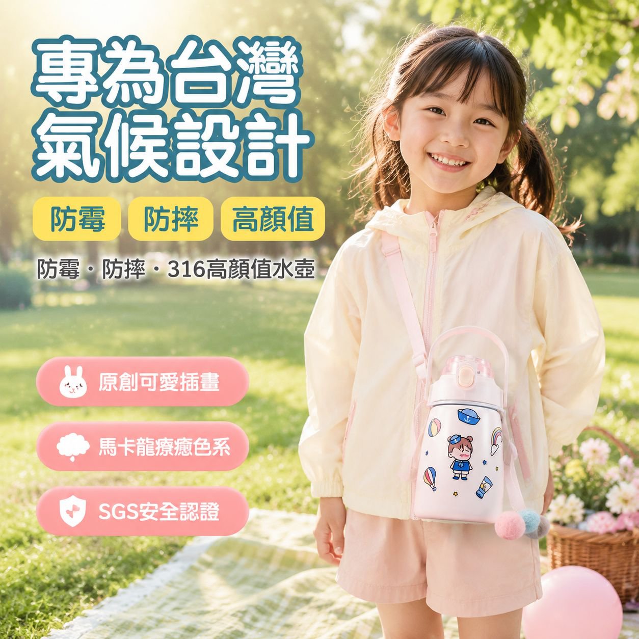 可愛大肚水壺，兒童專用便攜學生水杯