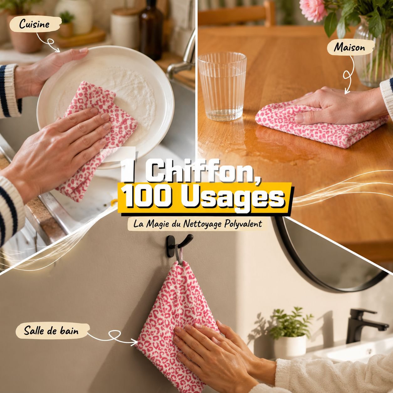 Lingette de nettoyage cuisine & salle de bain, essuie-mains et vaisselle