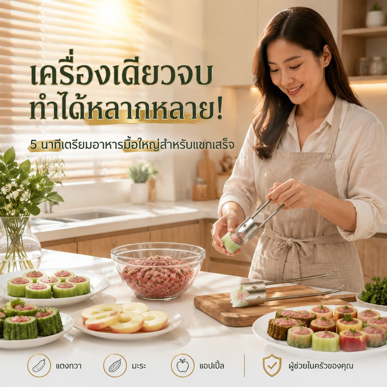 ที่คว้านเมล็ดพริกหยวกและแอปเปิ้ลด้ามจับสำหรับห้องครัว