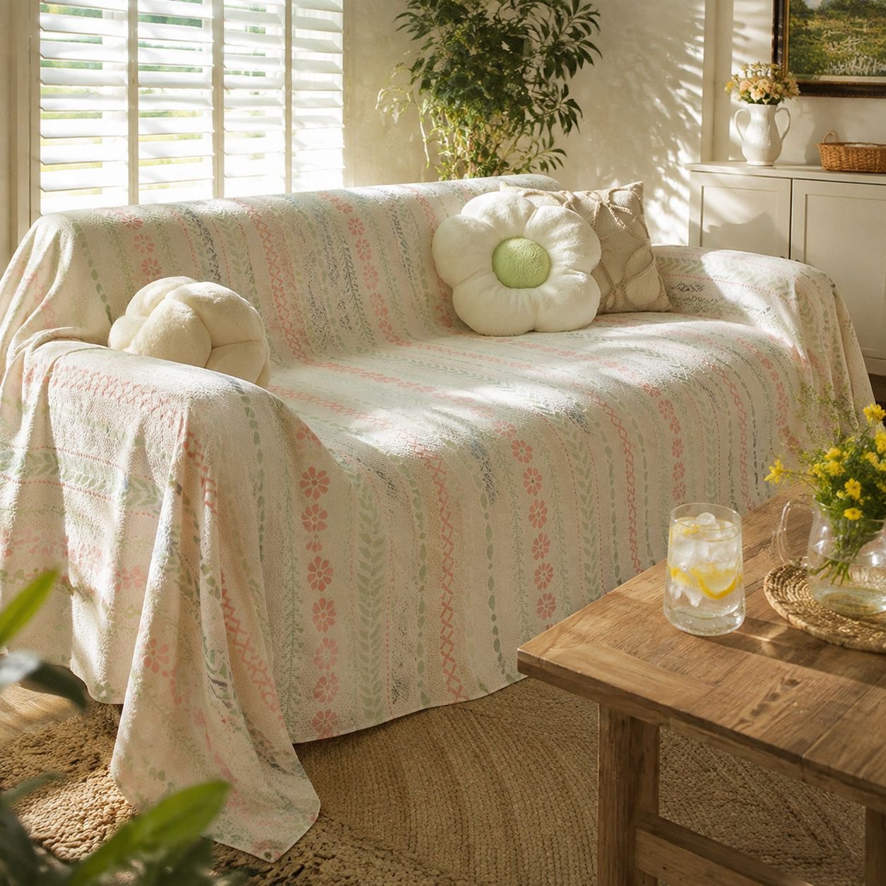 Cool Midsummer Forest Style Striped Sofa Cover, Non-slip Cover
