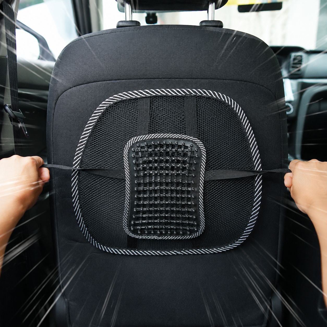 車用マッサージ腰部サポートクッション、家庭用と車用、オフィス用デュアルユース、アイスシルク腰部サポート、車用U字型腰部サポートクッション