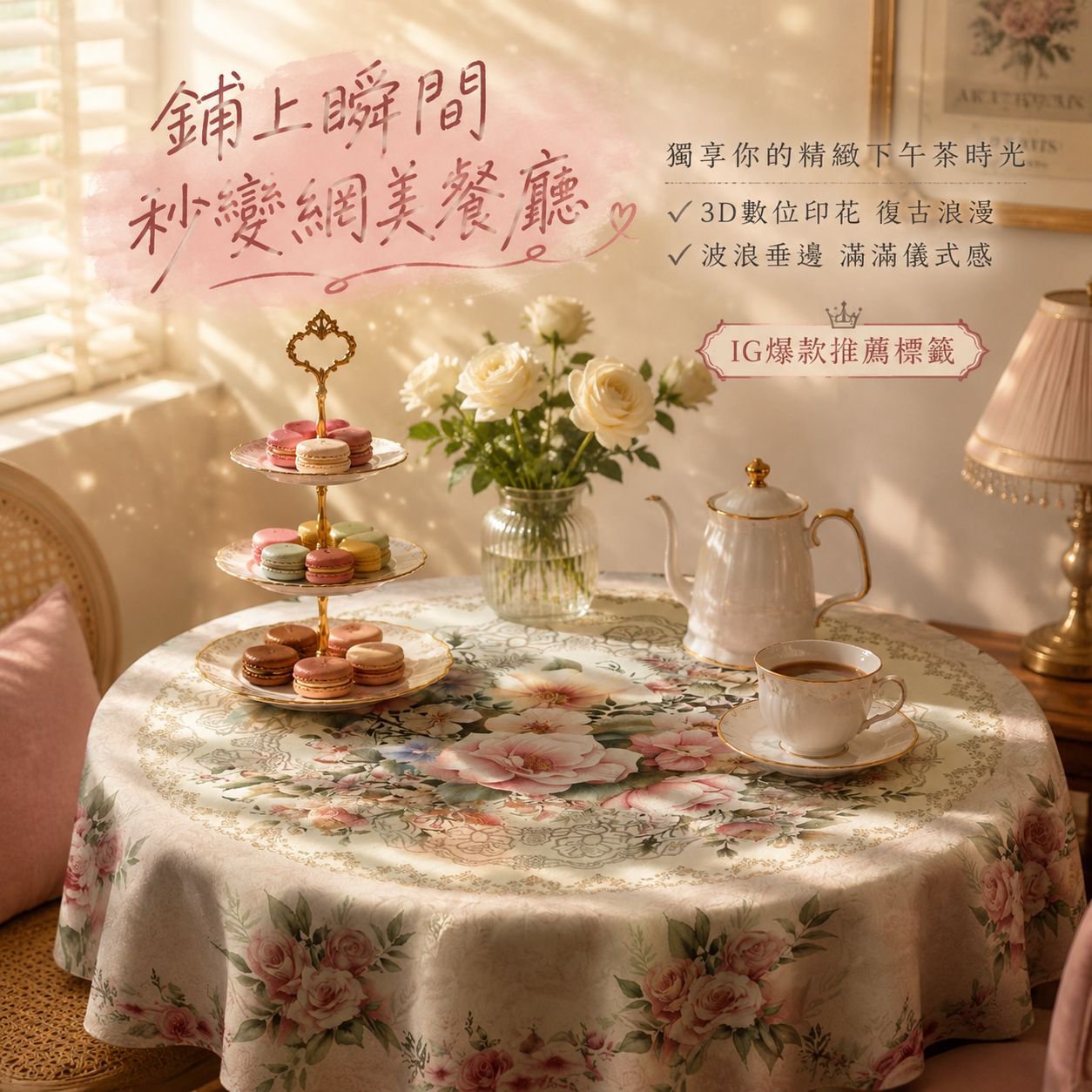 歐式印花植物花卉圓形桌布