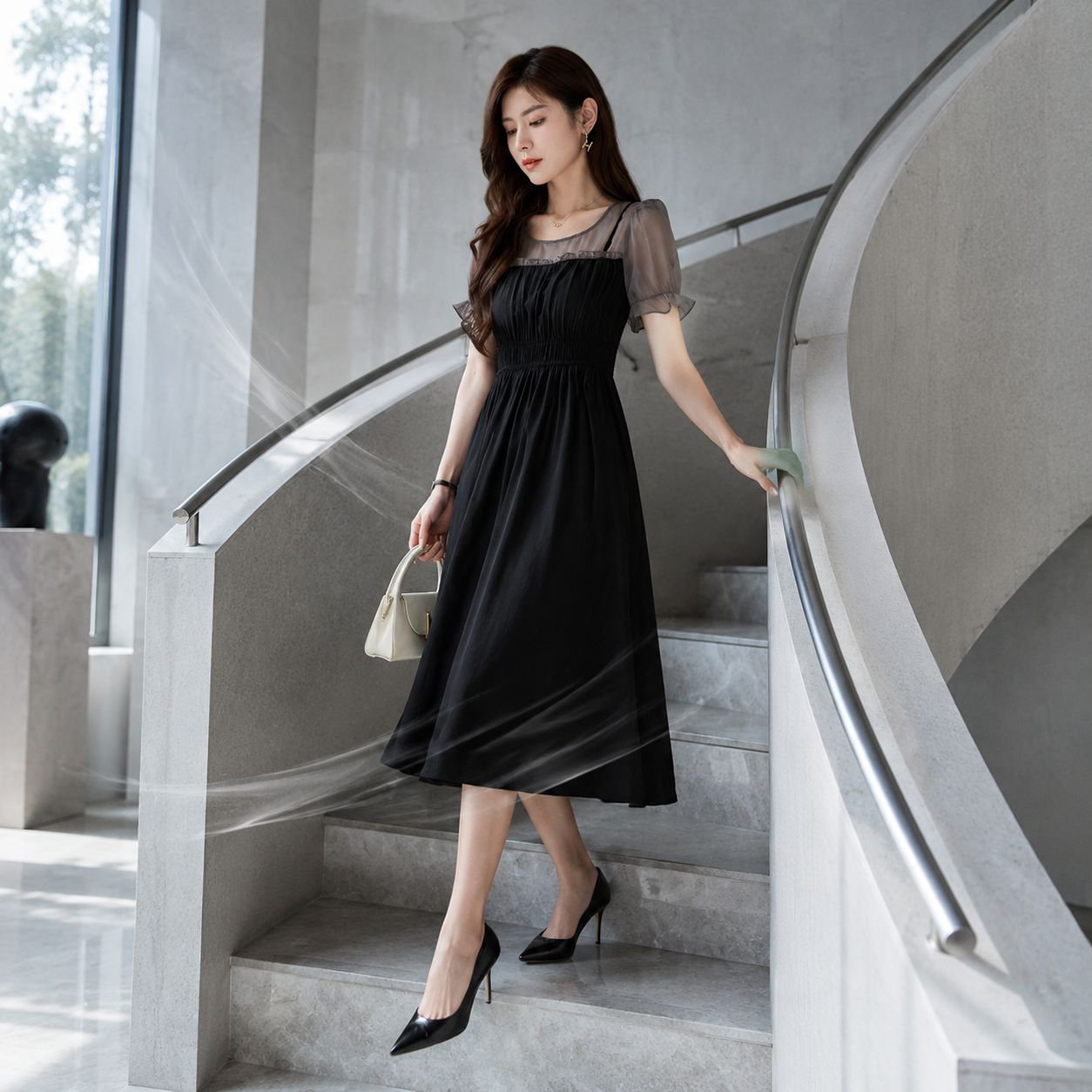 고급스러운 소재의 여성 원피스 클로즈업