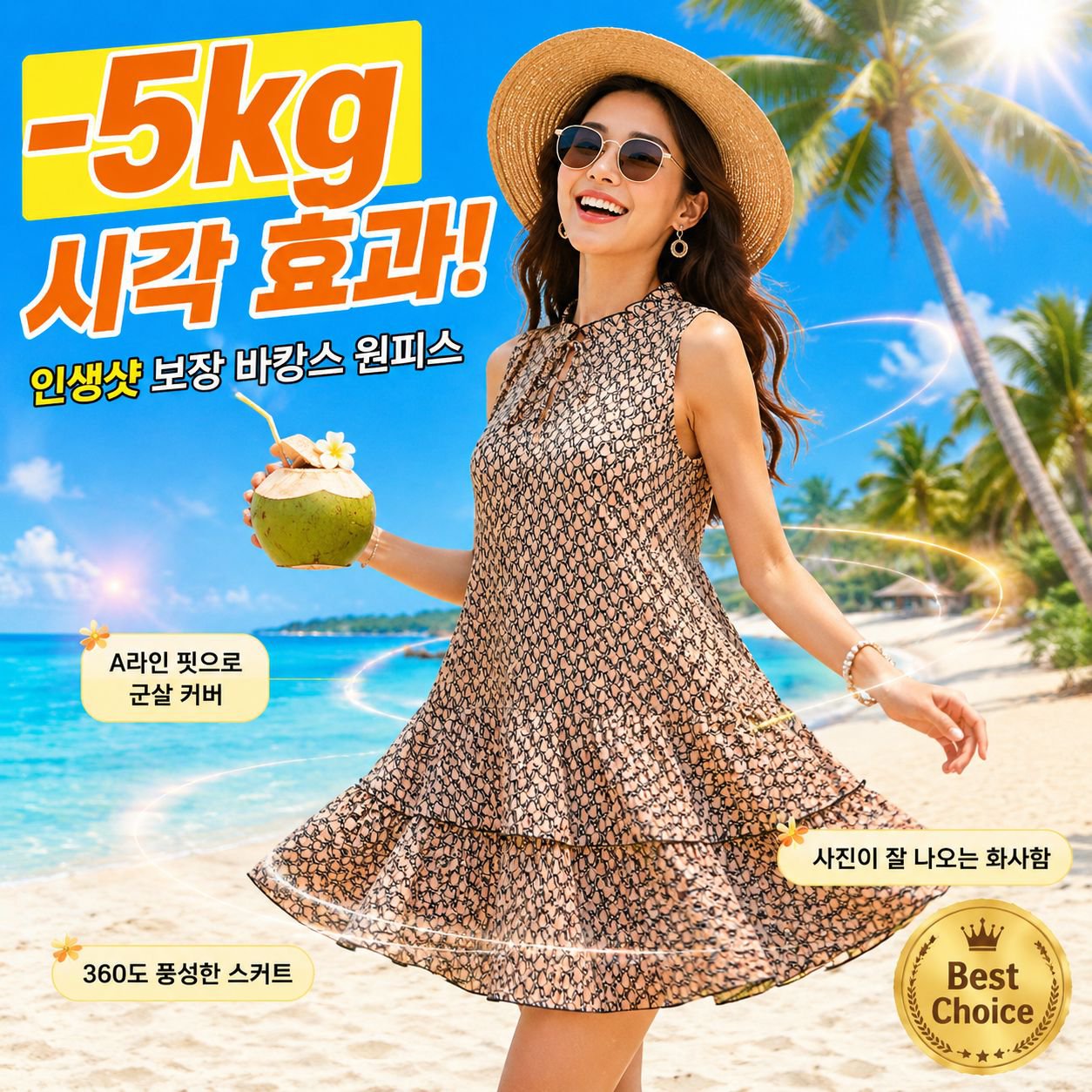 패션 레이스 프린트 리본넥 원피스