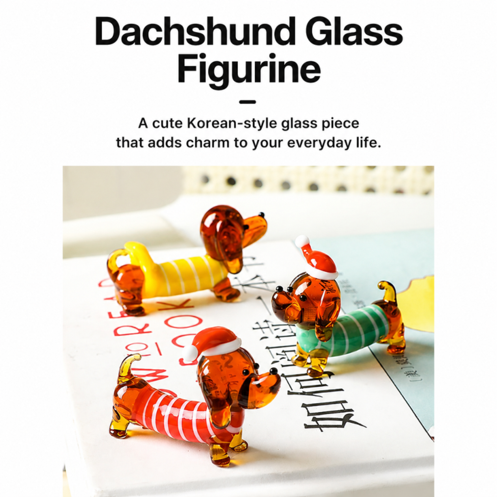 New dachshund glass figurine, various styles of cute Japanese cartoon dog desktop ornaments.