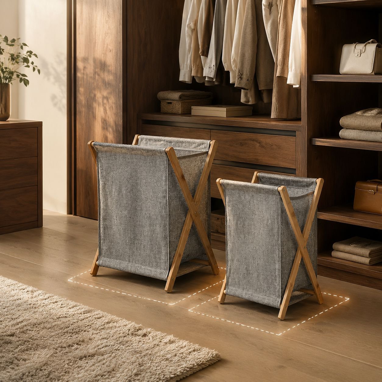 Foldable bamboo laundry basket with handles