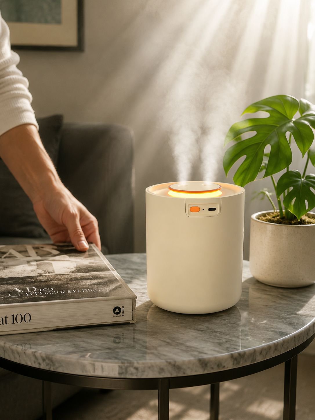 Close-up of the cute double head humidifier in use