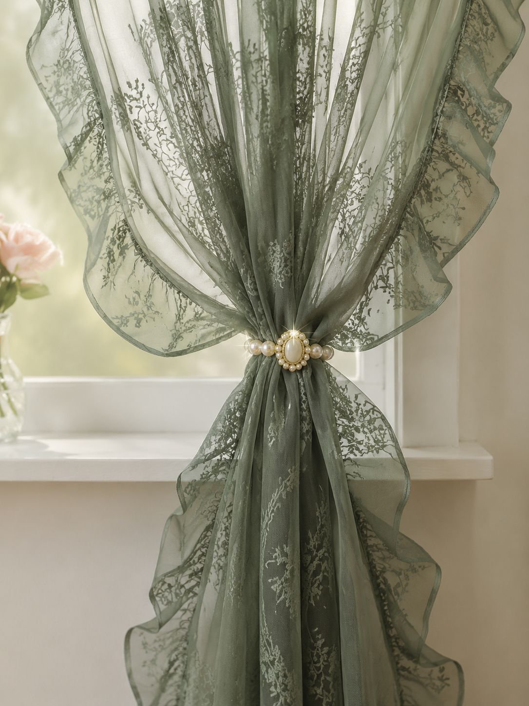 Semi-blackout French country curtains close-up