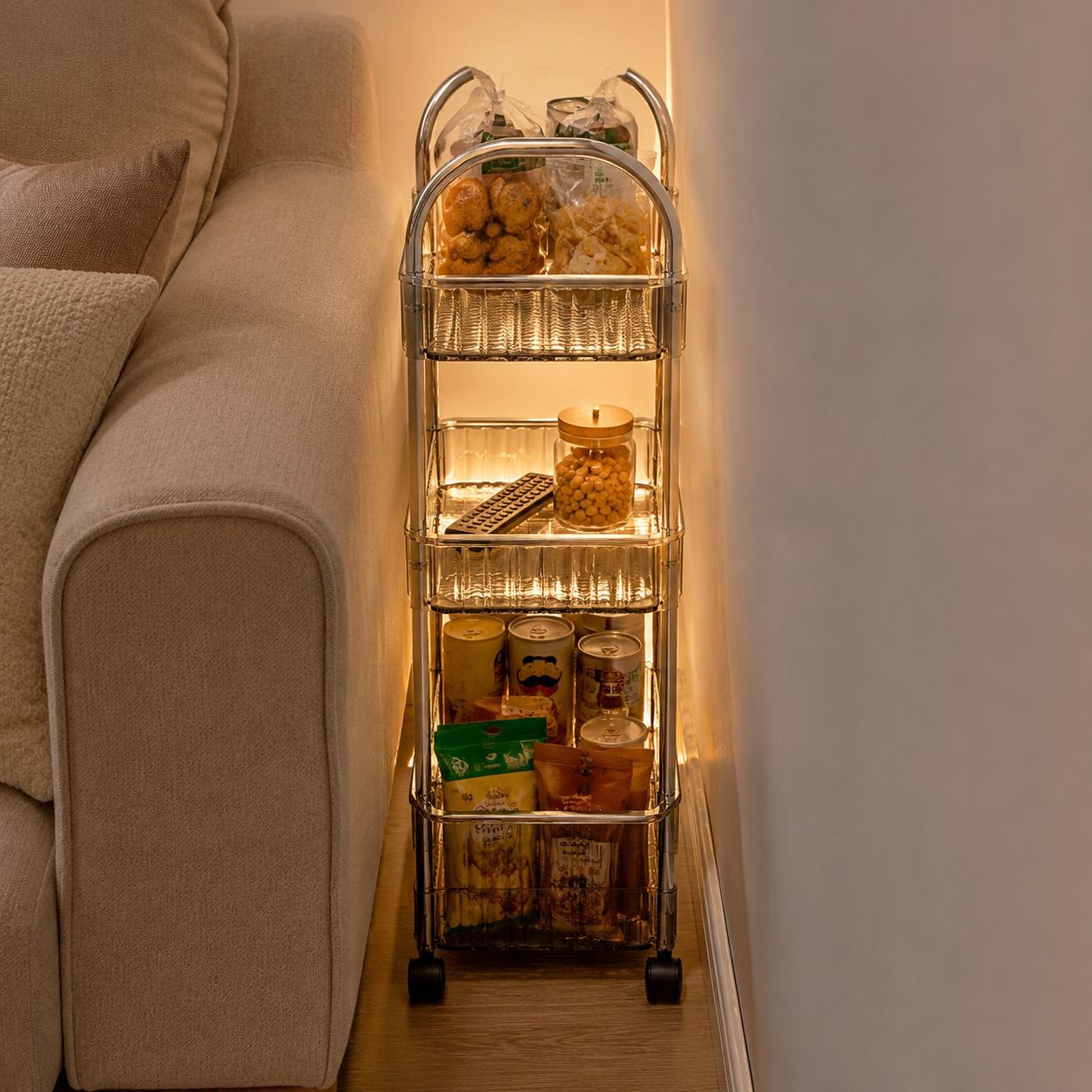 Modern kitchen floor organizer shelf for home use