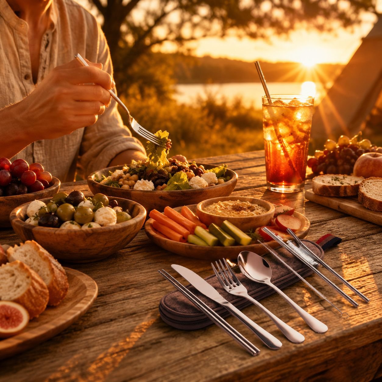 Zero Waste Edelstahlset mit Stäbchen und Trinkhalmen