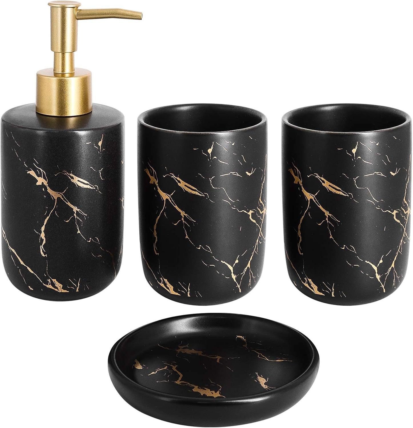 Minimalistisches schwarzes Keramik-Badezimmer-Dekor-Set, 4-teilig, mit Lotionspender und Toilettenar