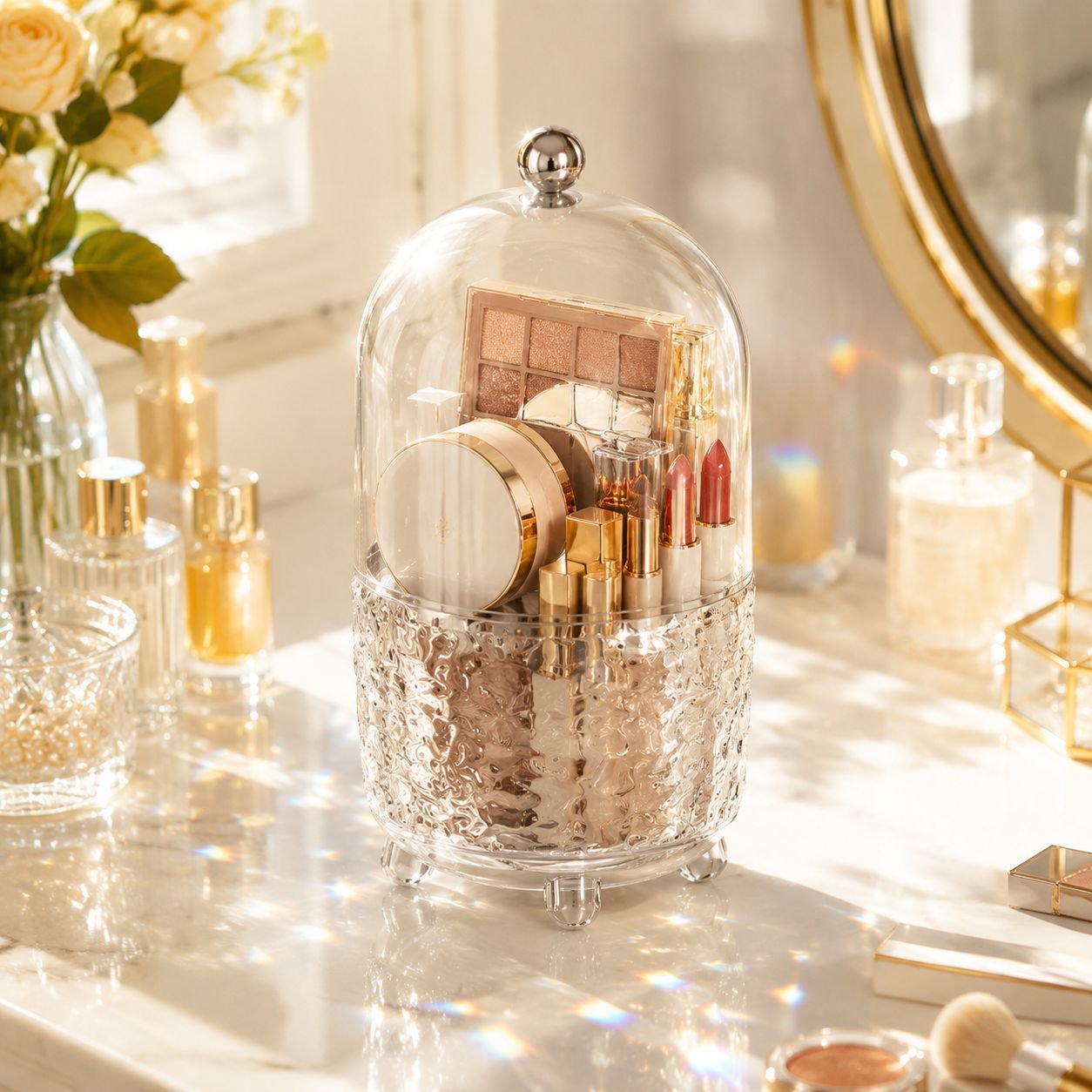 Stylish transparent organizer for cosmetics and skincare