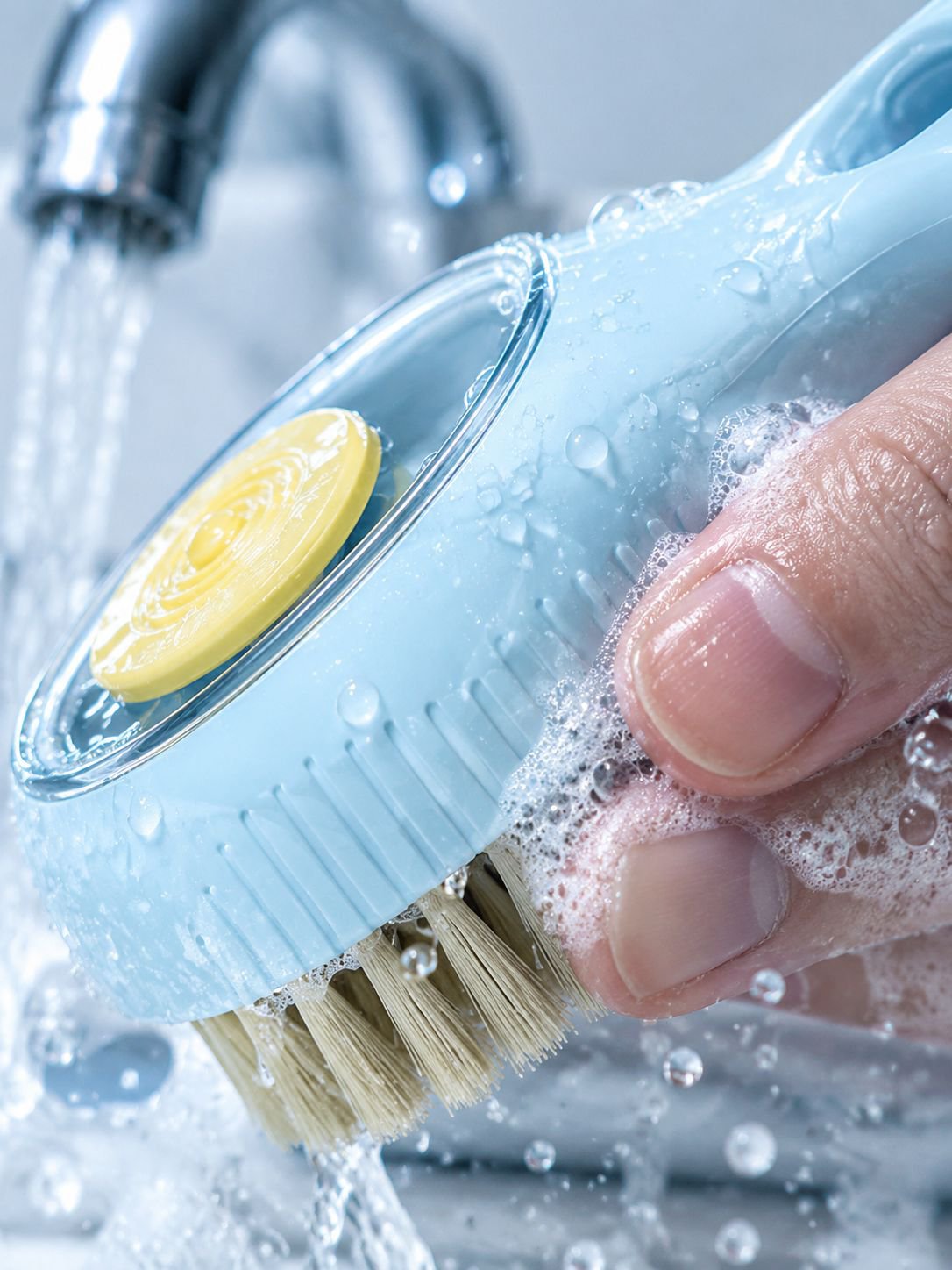 Built-in liquid soap feature on gap brush