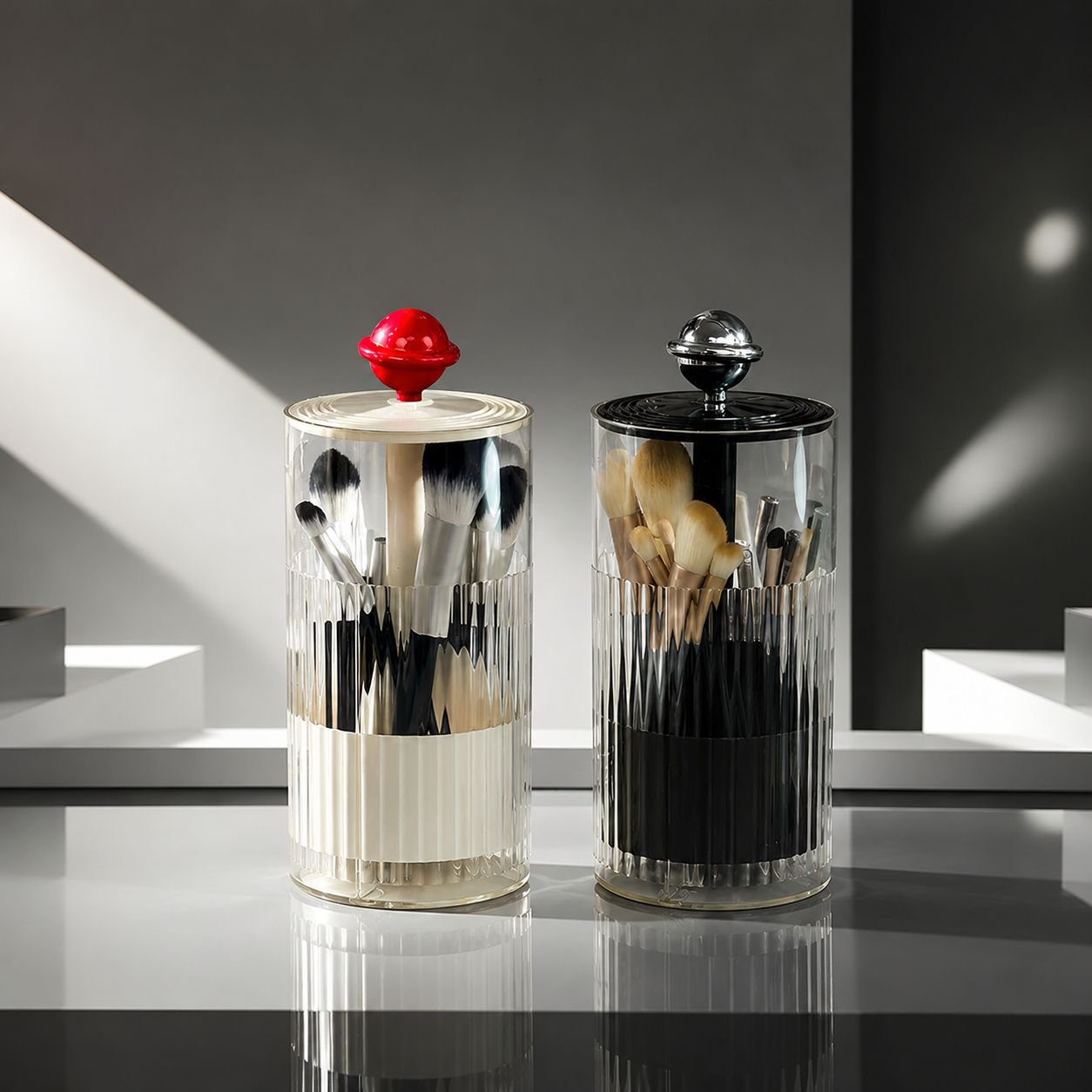 Boîte à pinceaux de maquillage facile d'accès avec système élévateur
