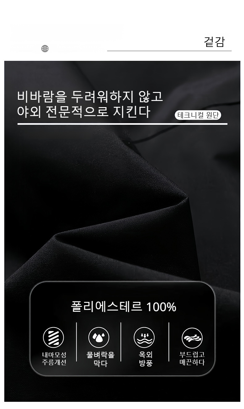 스타일리시한 남성용 바람막이 자켓 디테일