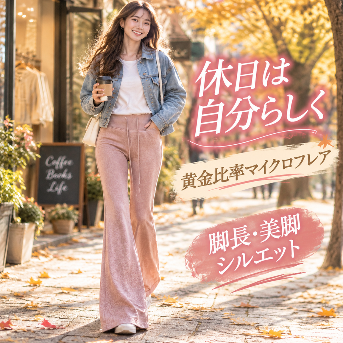 スリムに見えるハイウエストフレアスウェットパンツ