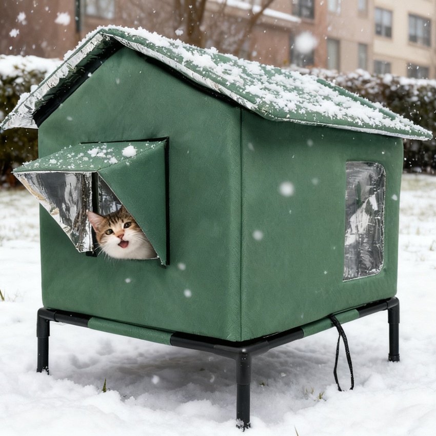 Waterdicht kattenhuis voor buiten, in hoogte verstelbaar en waterdicht, opvouwbaar, geschikt voor al