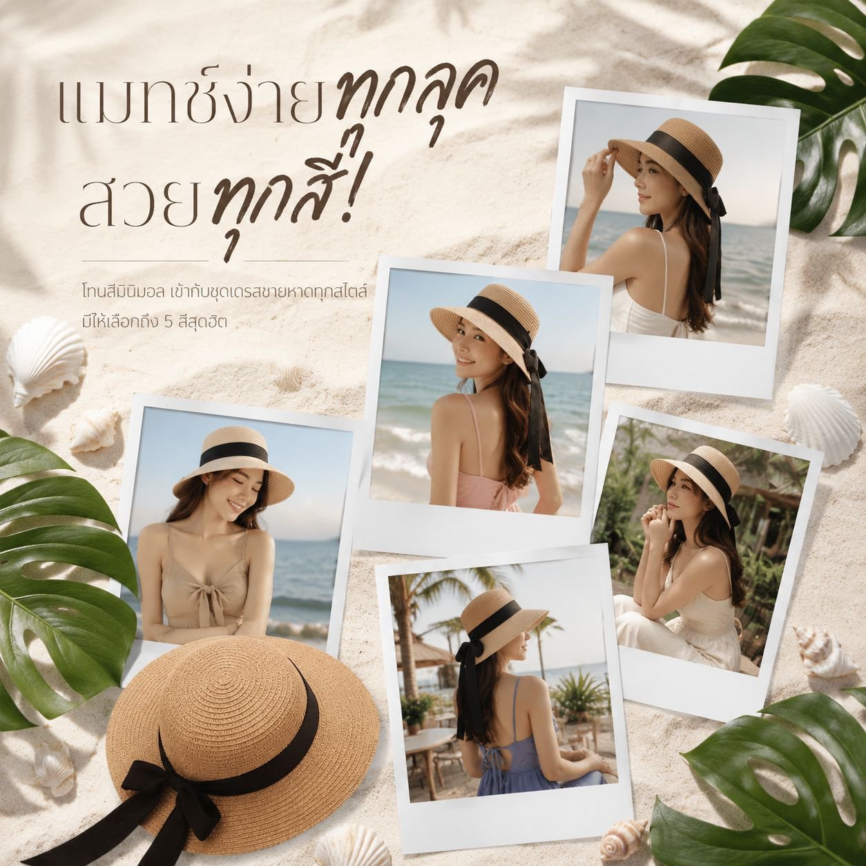 หมวกฟางสไตล์ฝรั่งเศสหวาน ๆ สำหรับผู้หญิง หมวกกันแดดสำหรับพักร้อนและชายหาด