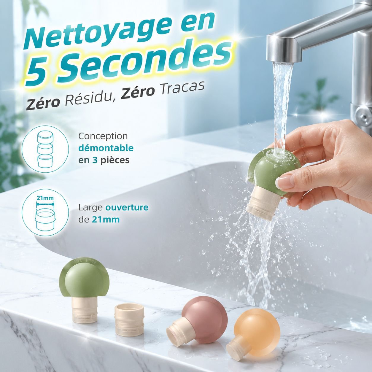 Flacon de voyage en silicone pour shampooing et gel douche