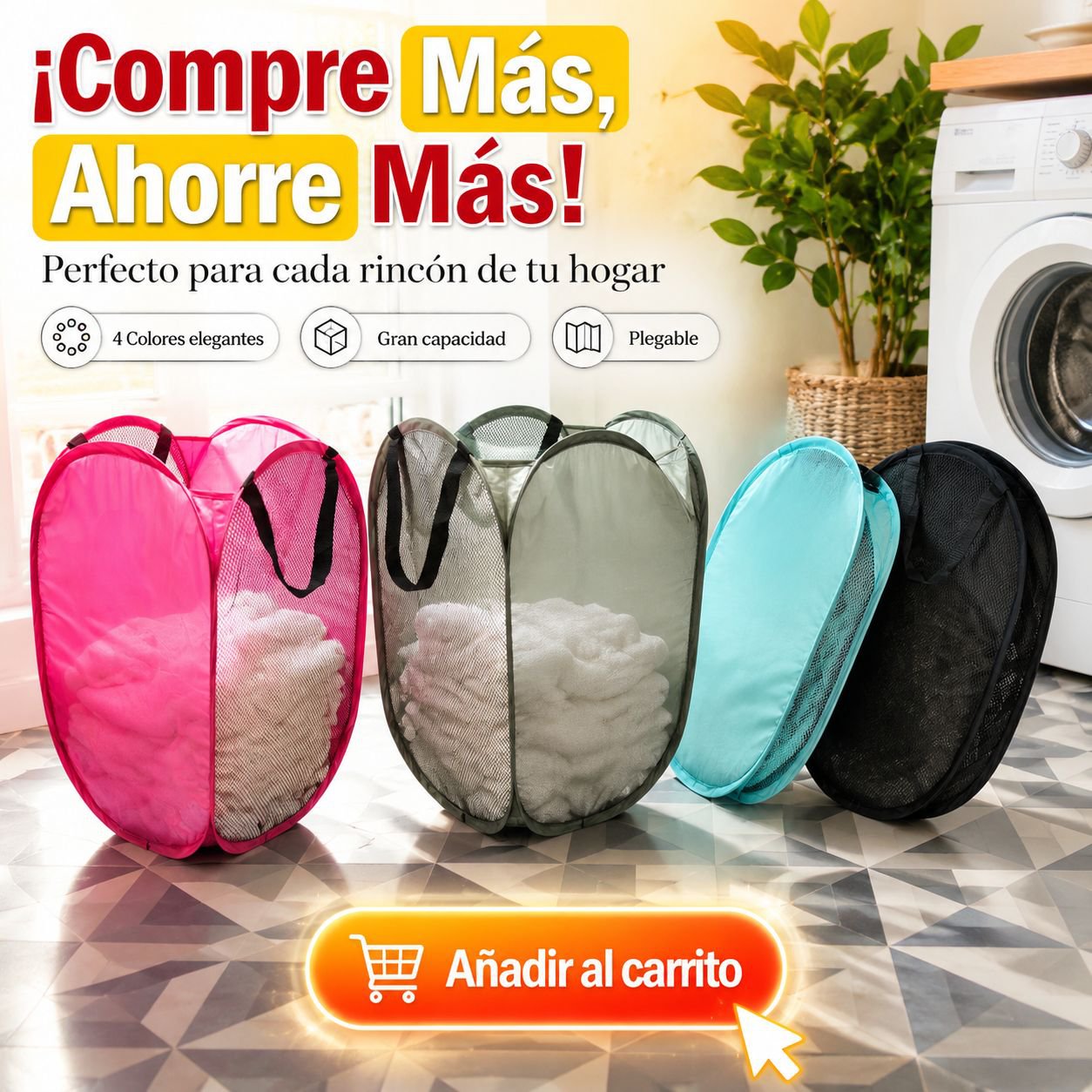 Cesta de ropa sucia plegable para almacenamiento