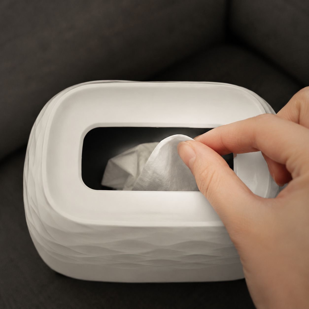 Durable modern tissue box with unique texture