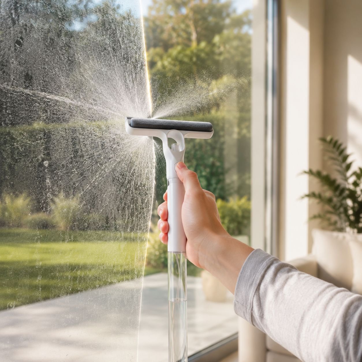 Mirror Cleaning Mop Scraper with Spray Bottle