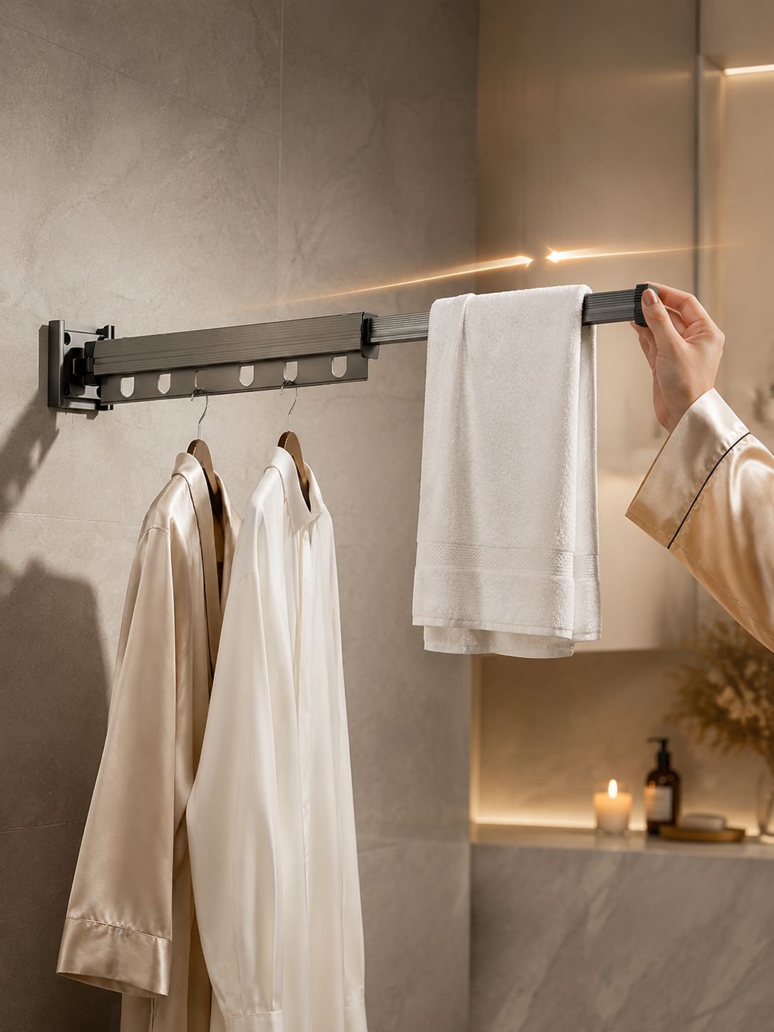 Unsichtbarer und platzsparender Wäscheständer für Badezimmer