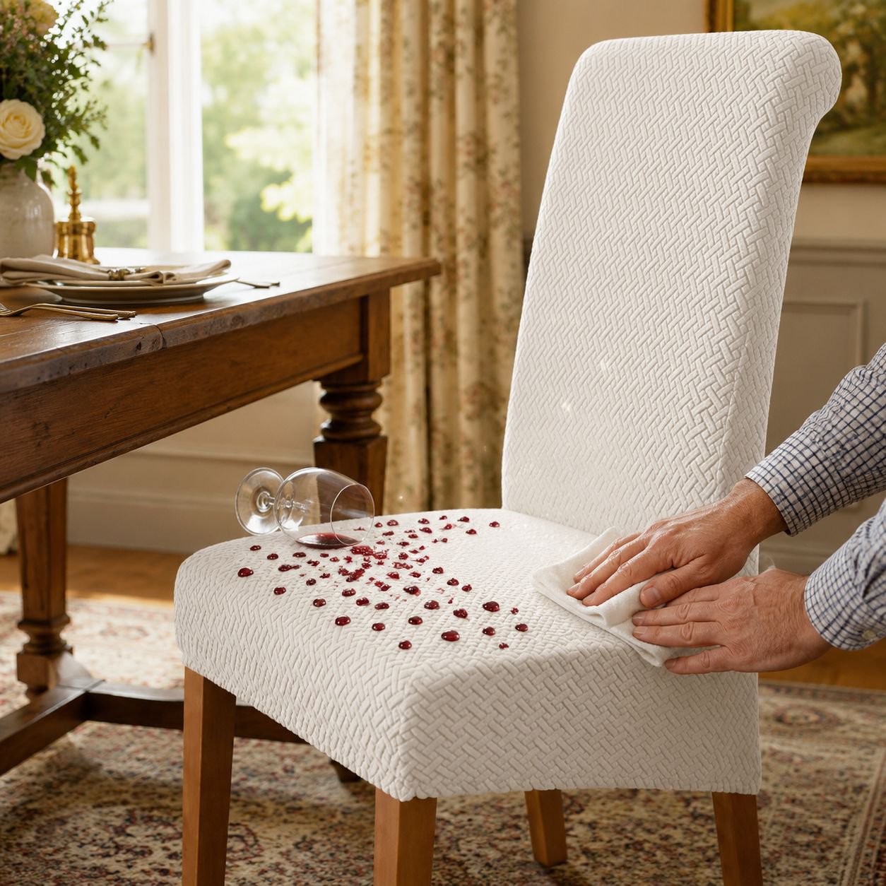 Home Dining Chair High Back Chair Jacquard Fabric Dining Chair Stretch Hotel Chair
