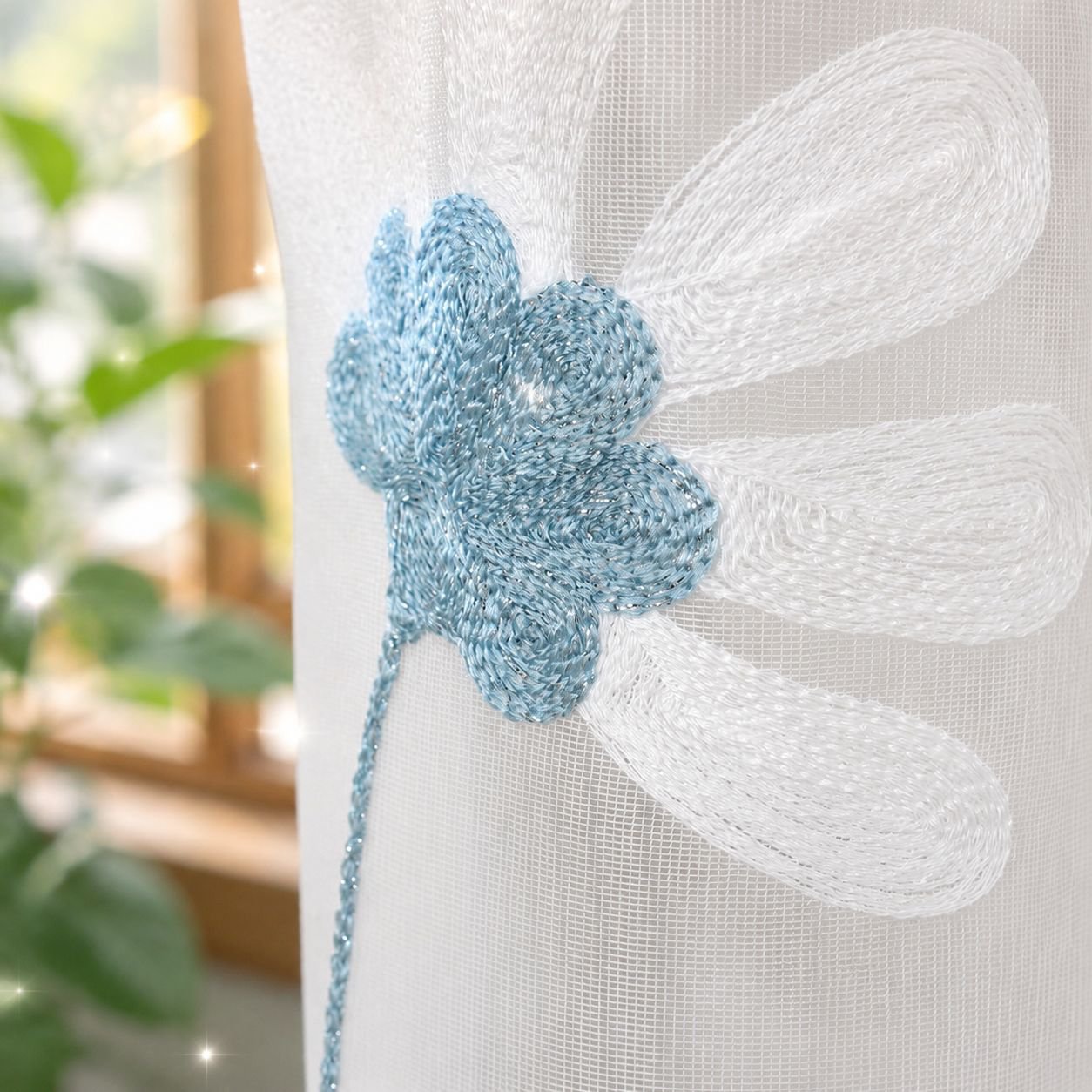 Elegant floral sheer curtain with chrysanthemum design