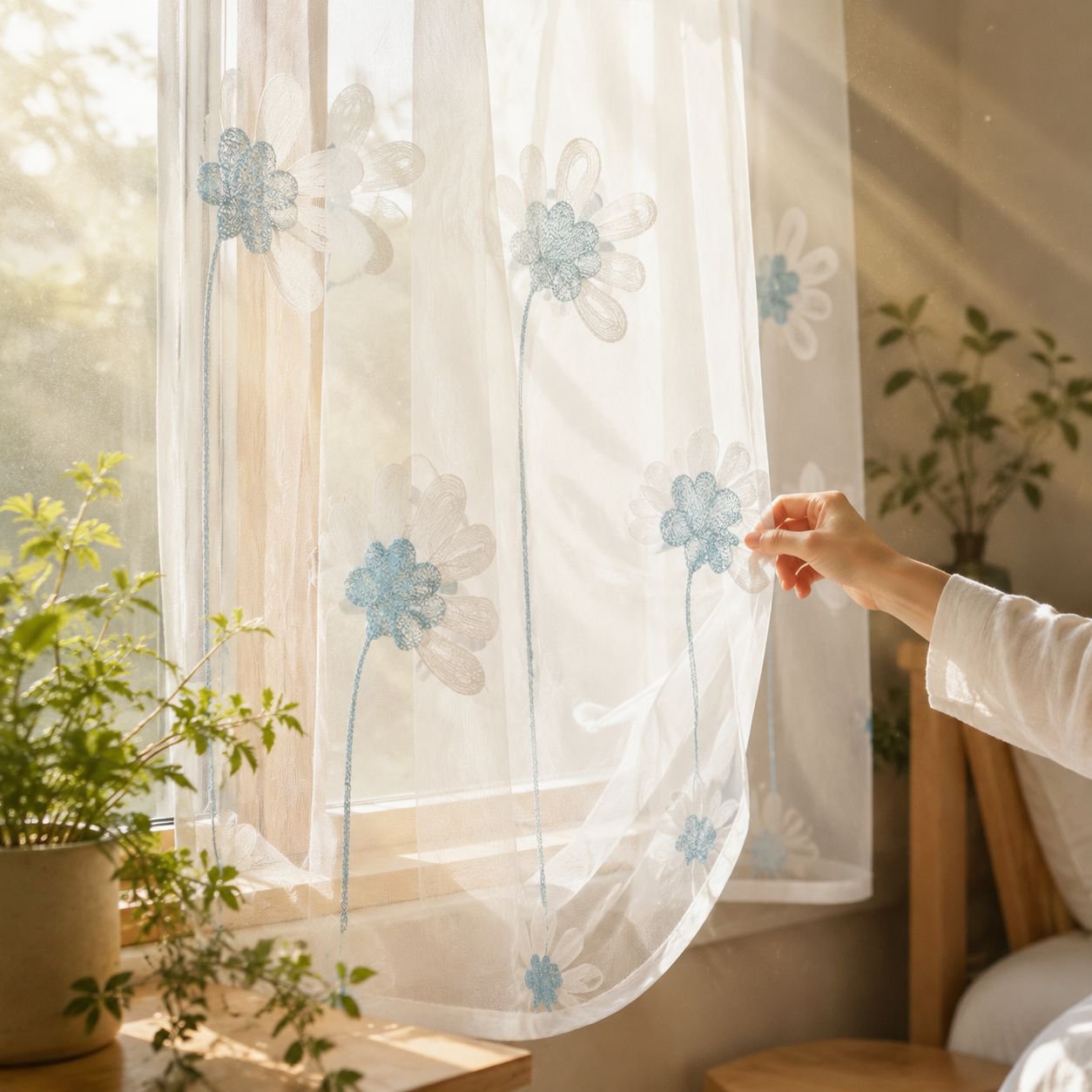 Chrysanthemum Pattern Transparent Window Screen, Modern Home Living Room Curtain