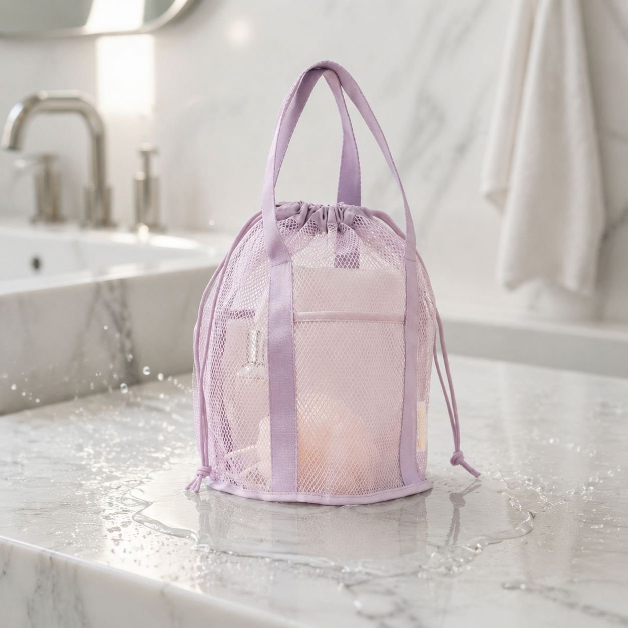 Easy to carry mesh wash bag for toiletries