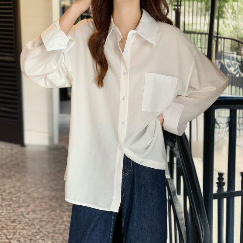 春レディース無地シャツインナーブラウスジャケット重ねシフォンシャツ