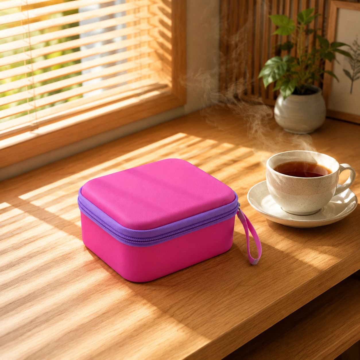 Portable pink hard shell instant camera storage bag
