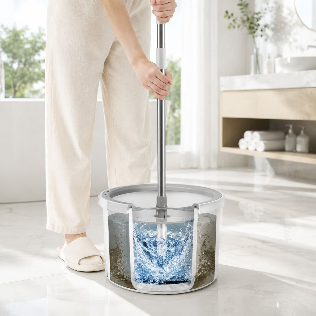 Lazy Household Mop with Bucket, Hands-Free Dirty Water Separation Wet Mop