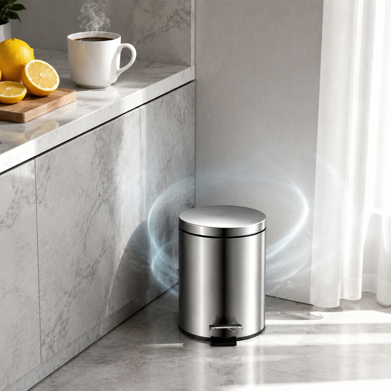 Slow-close lid pedal trash can for kitchen