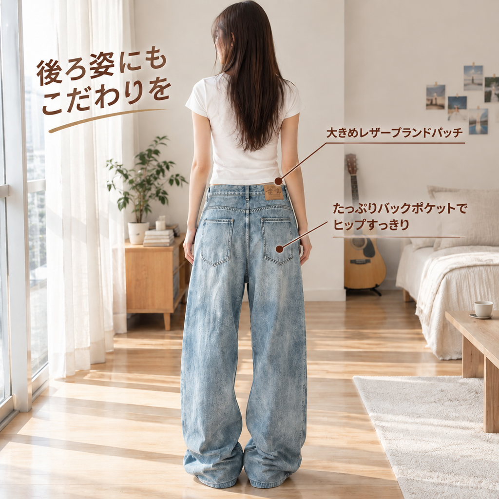 美式拿破仑宫廷风牛仔裤女新款金属扣小众设计感宽松弯刀阔腿长裤