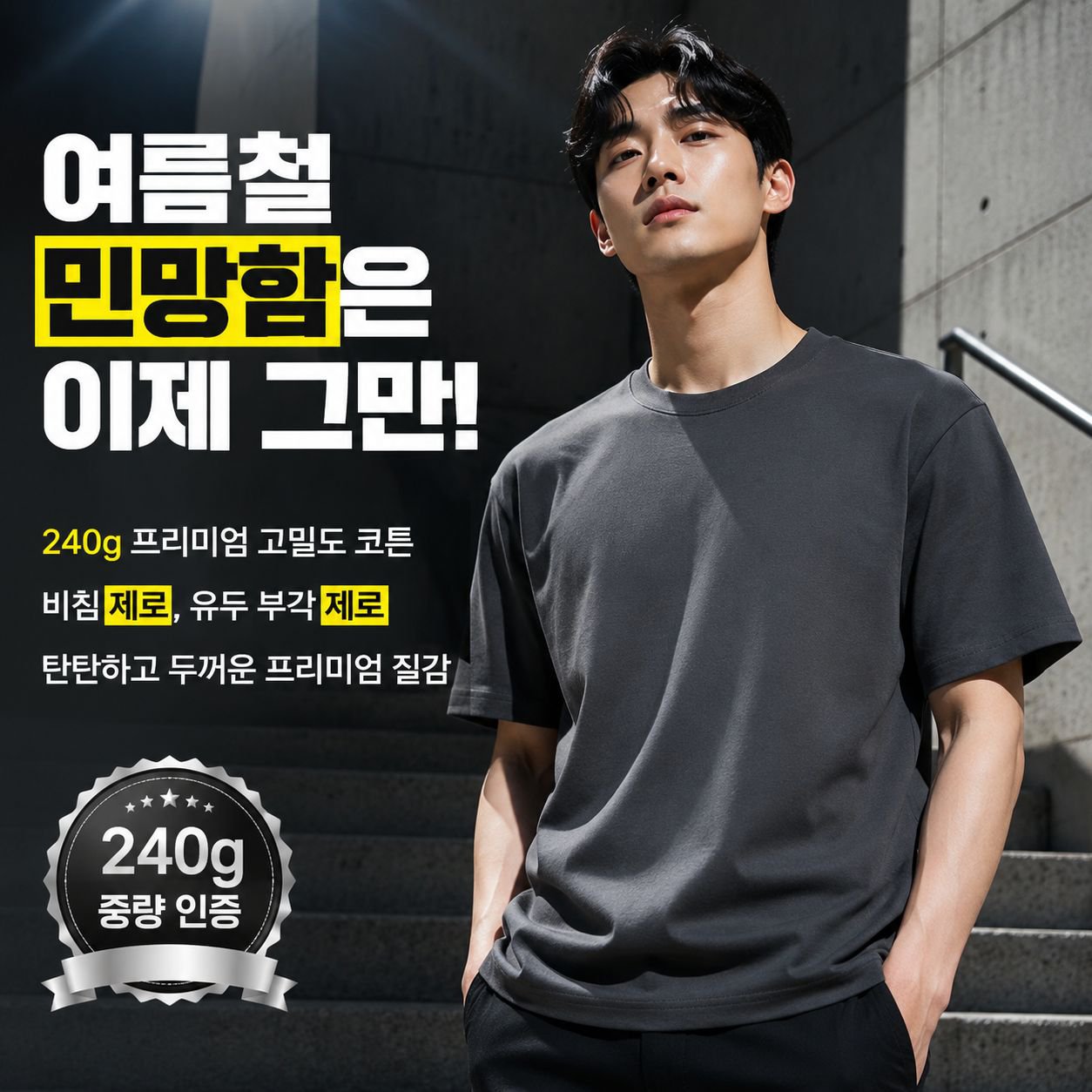 남성용 캐주얼 루즈핏 산무늬 프린트 순면 반팔 상의