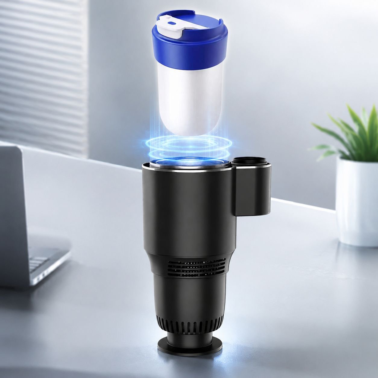 Car cup holder with hot and cold beverage function