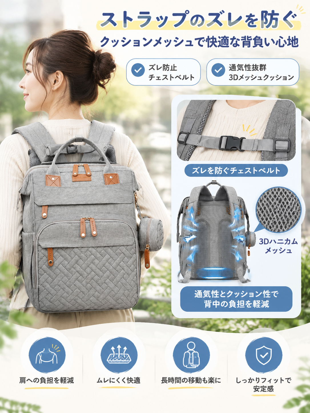 多機能ポータブルベビーバッグ、新大容量、軽量、日よけ、虫よけ、マタニティ＆ベビーベッドバッグ