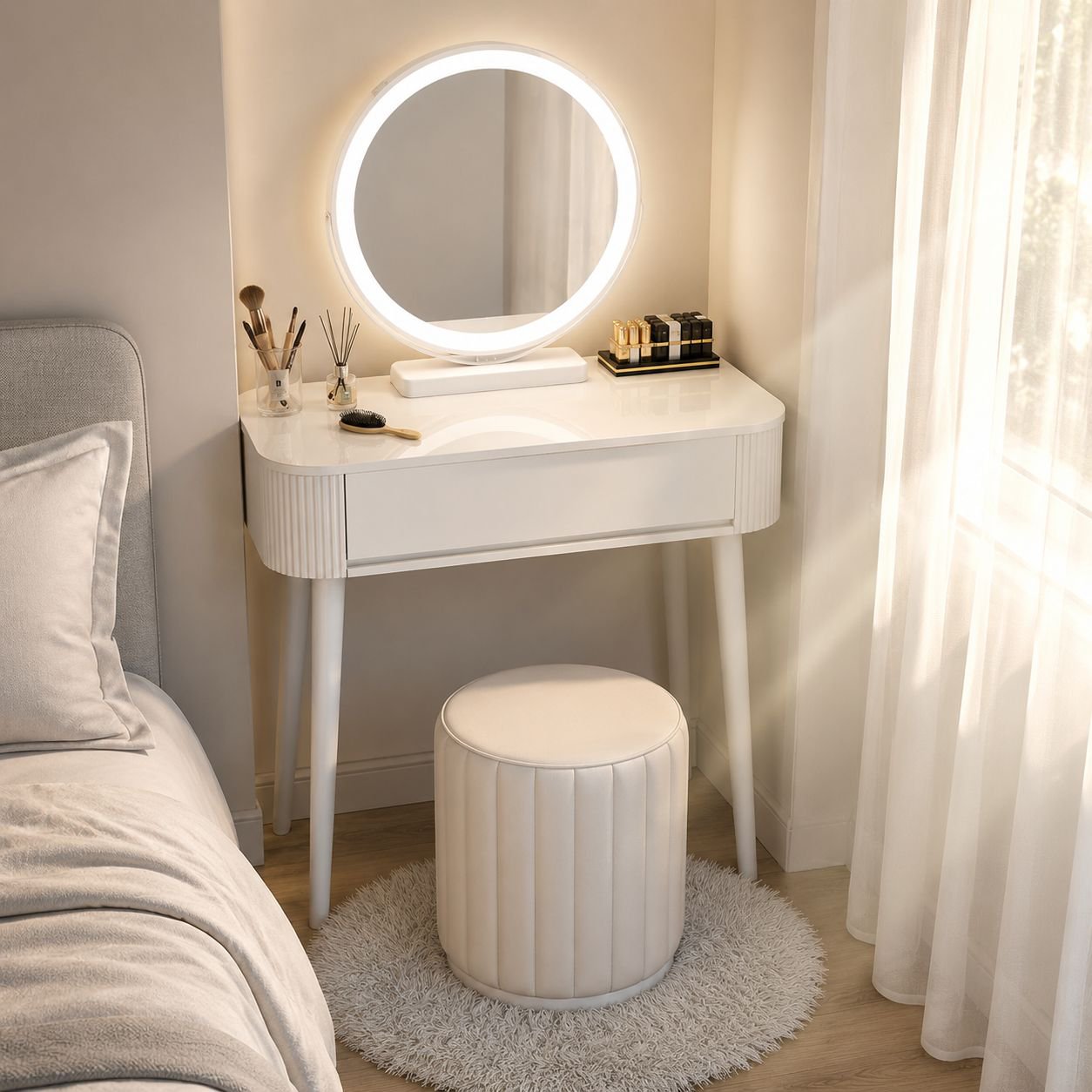 Light Luxury Wabi-Sabi White Dressing Table Simple Bedroom Vanity