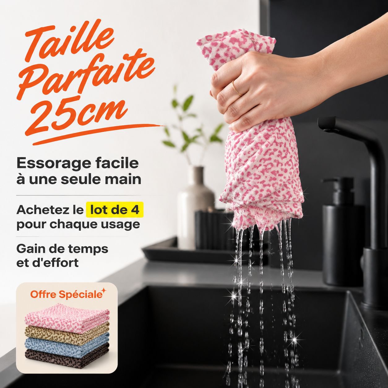 Lingette de nettoyage cuisine & salle de bain, essuie-mains et vaisselle