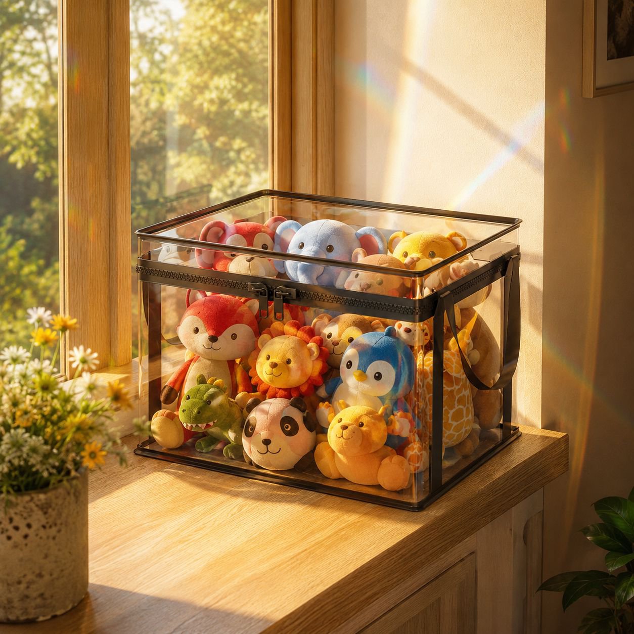 Home organization basket storing dolls and accessories