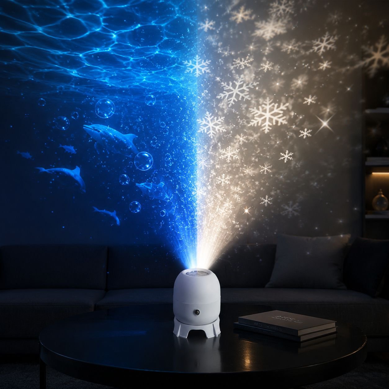 Romantic star projector lamp enhancing cozy home decor