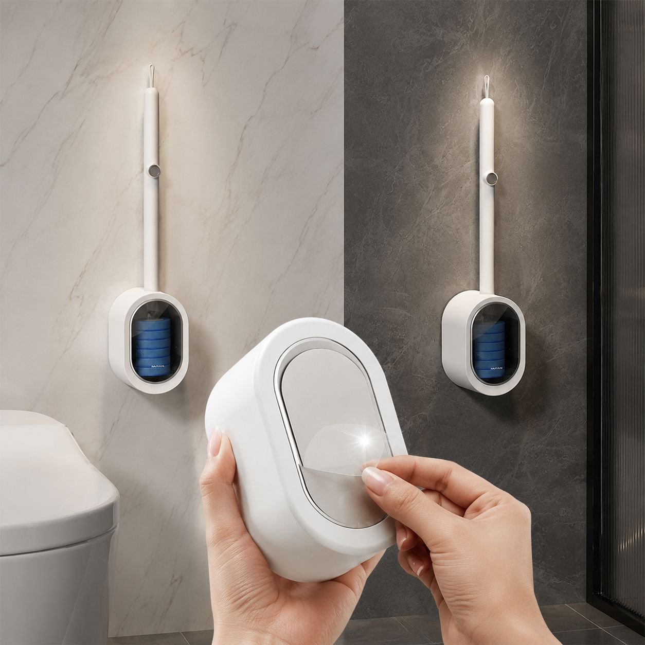 穴あけ不要 壁掛け式 使い捨てトイレブラシ 家庭用
