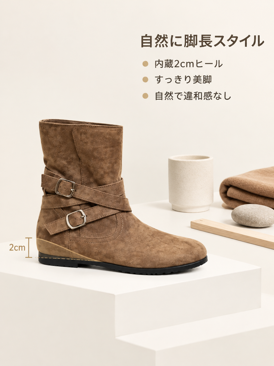 秋冬用インヒール・ブラウンショートブーツ　どんな服にも合わせやすいファッションブーツ