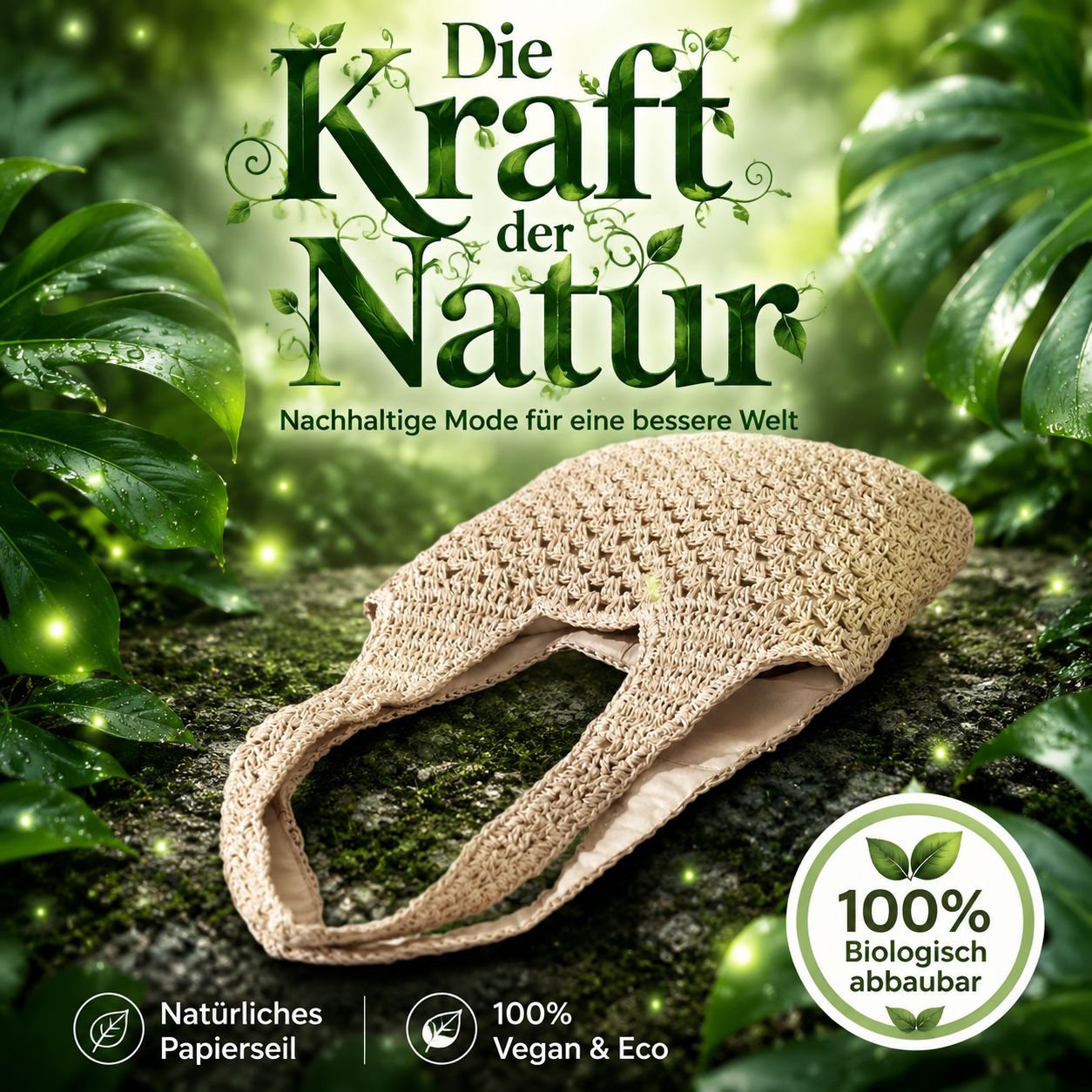 Sommerliche vielseitige Strohumhängetasche, leichte Tasche aus Papierkordel