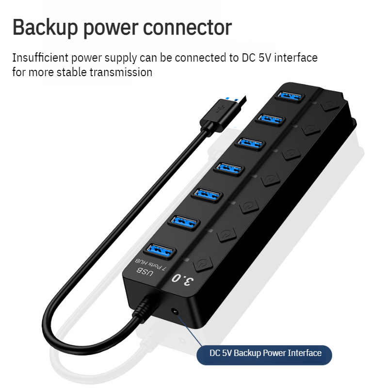 Divisor USB de cuatro puertos con interruptor y extensor para computadora