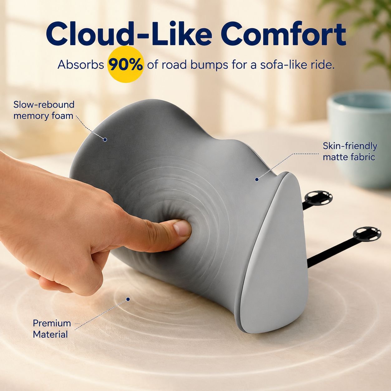 Car Seat Lumbar Pillow, Ergonomic Back Support Cushion