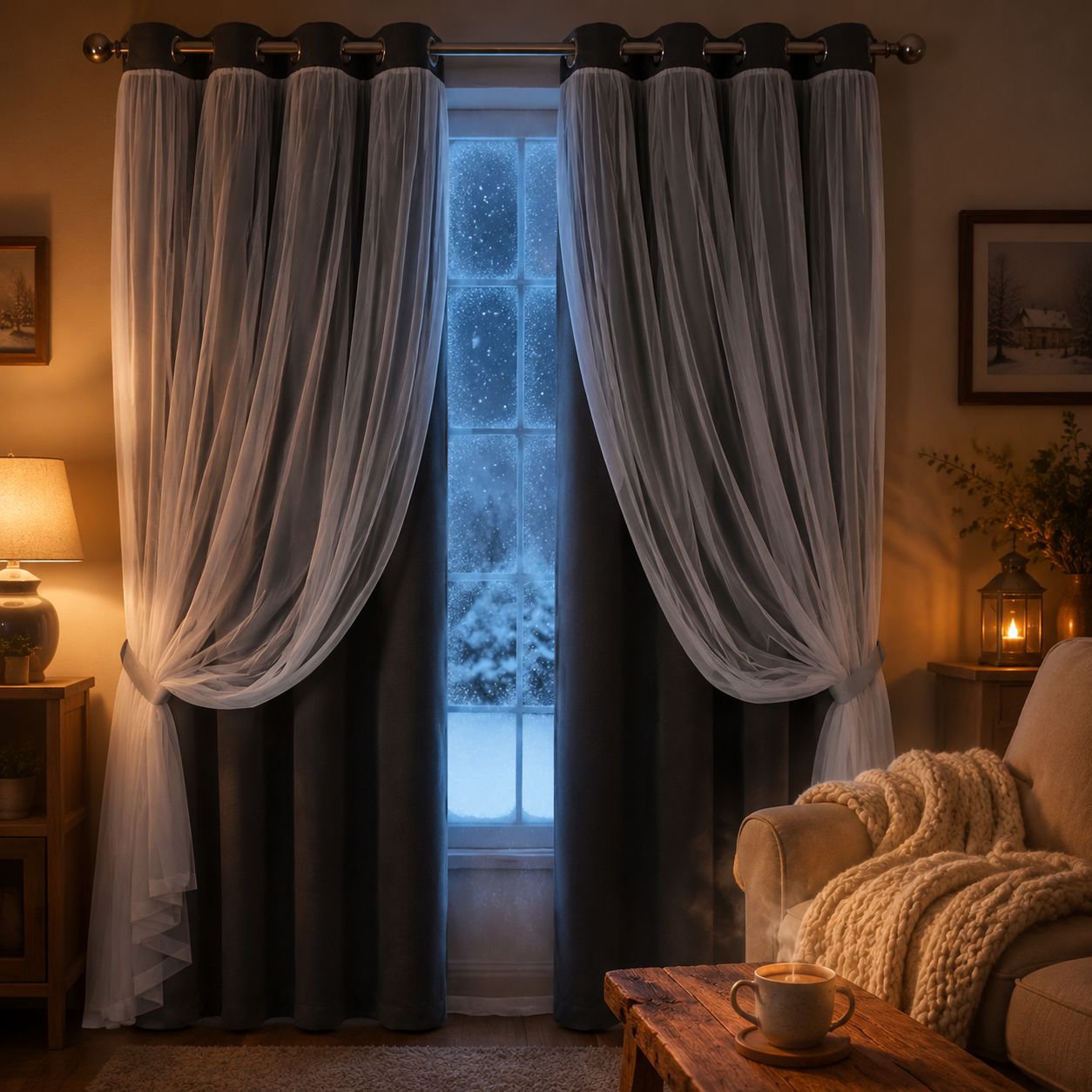Finished double layer curtain for bedroom privacy